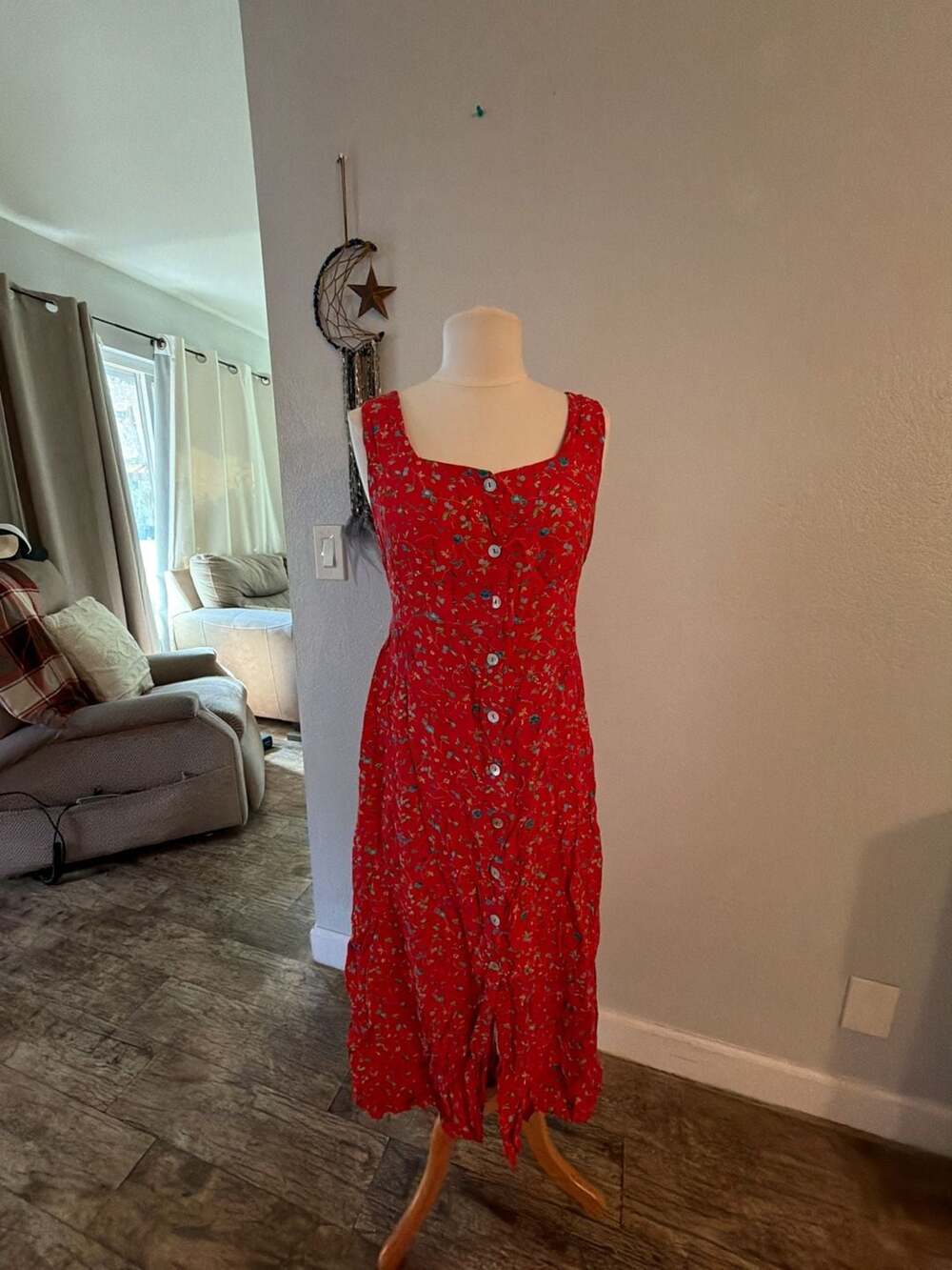 Robbie Bee Vintage Floral Button-Front Midi Dress Size 8